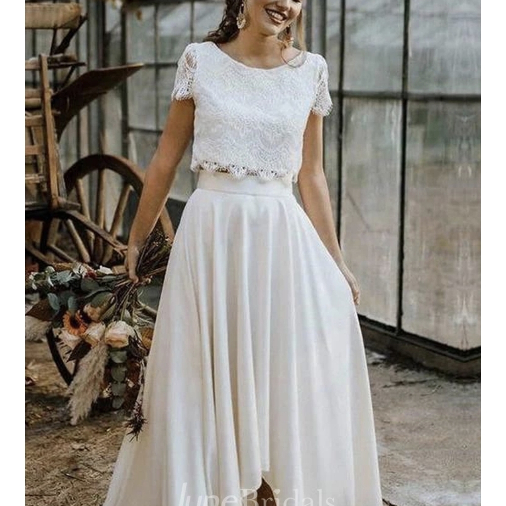 NWT Boho Champagne 2-Piece Wedding Dress - High-Low/Long Train - Size 22W
